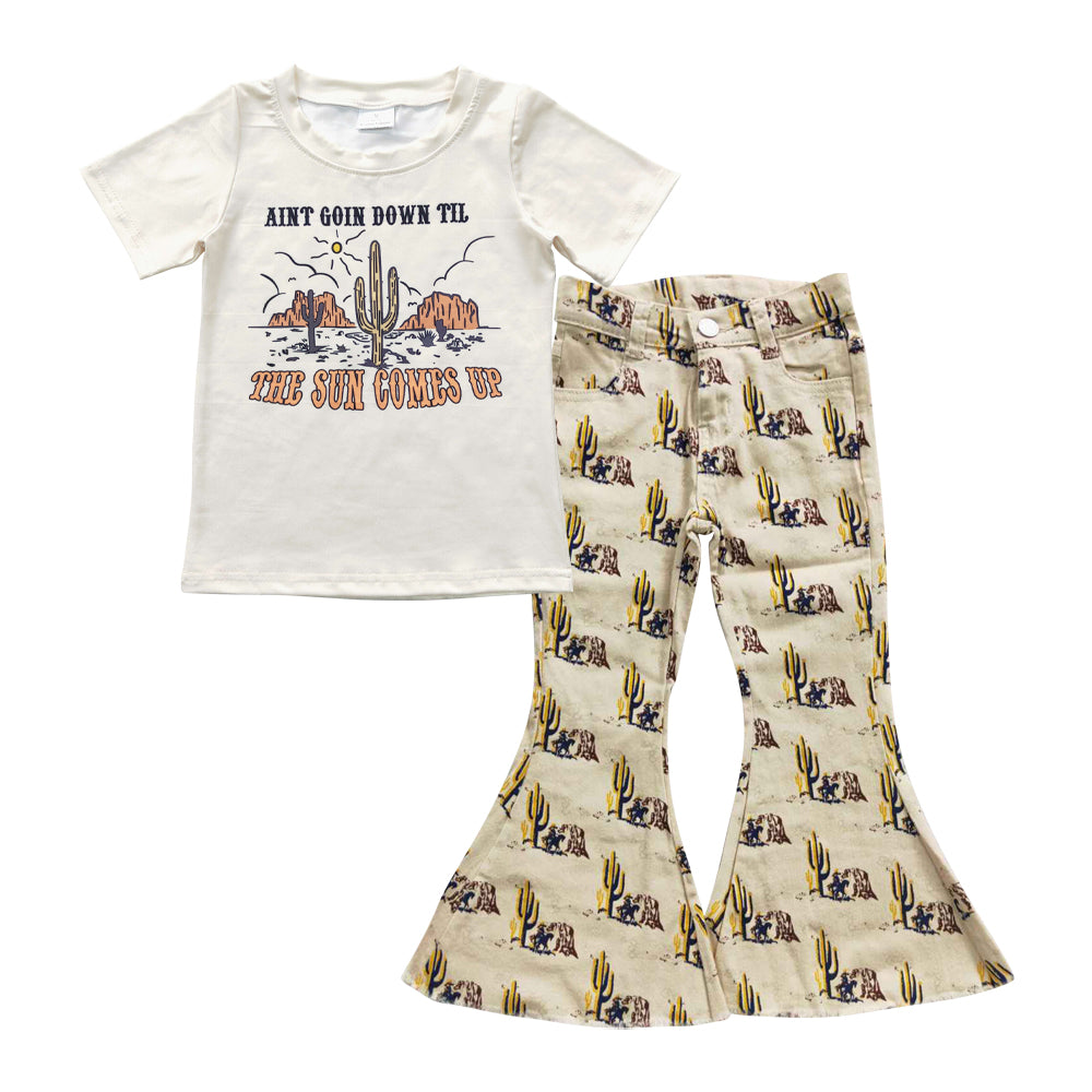 kids t-shirt stripe denim pants set