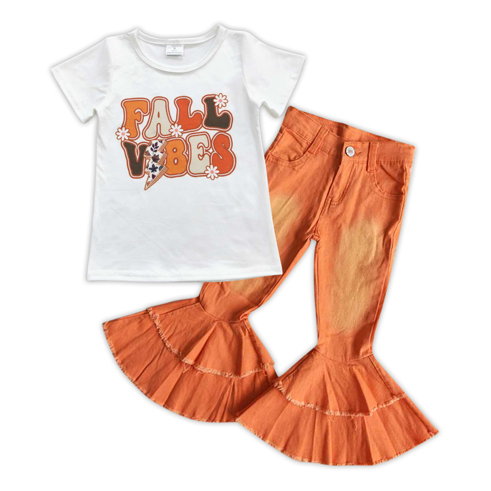 Fall vibes orange denim pants set