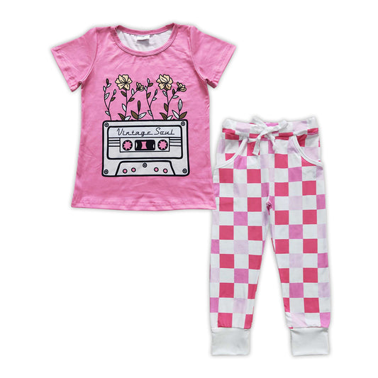 tape t shirt and checkered pants set