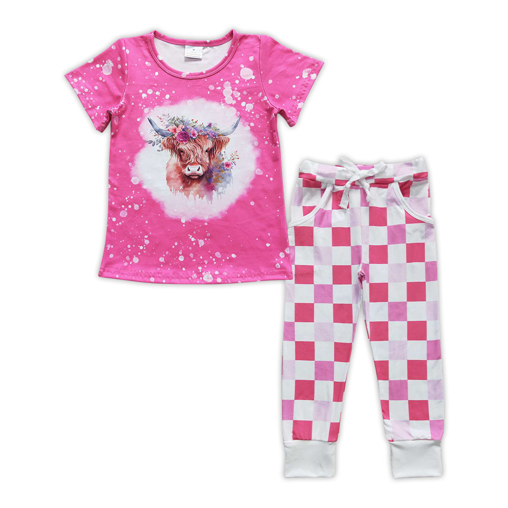 cow print t shirt and checkered pants set