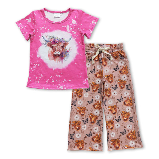 cow print straight pants set little girl boutique clothes set