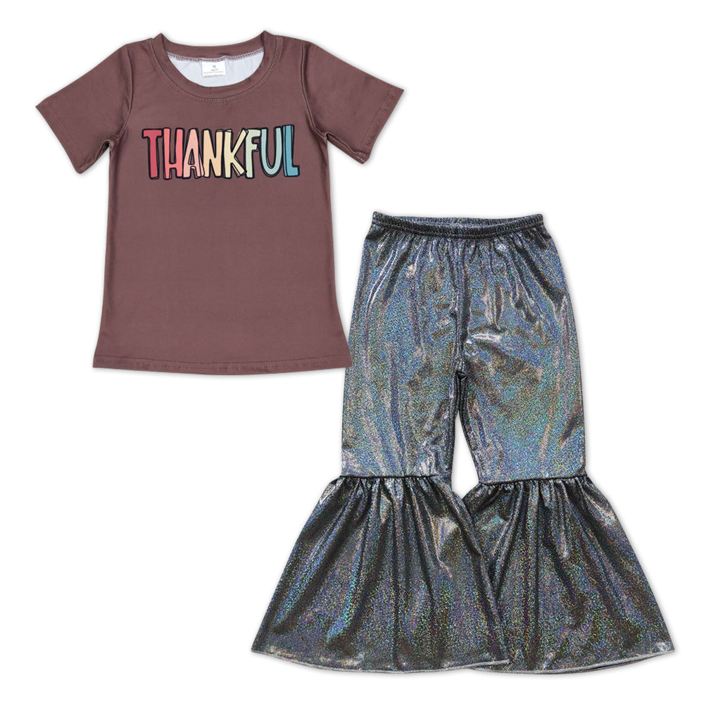 thankful t shirt+shinny bell bottom outfit