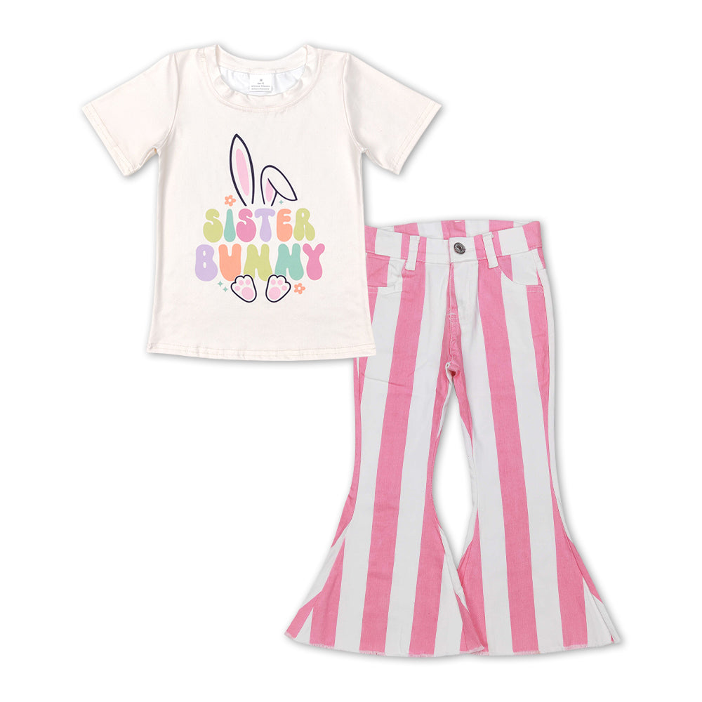 easter t-shirt stripe denim pants outfit