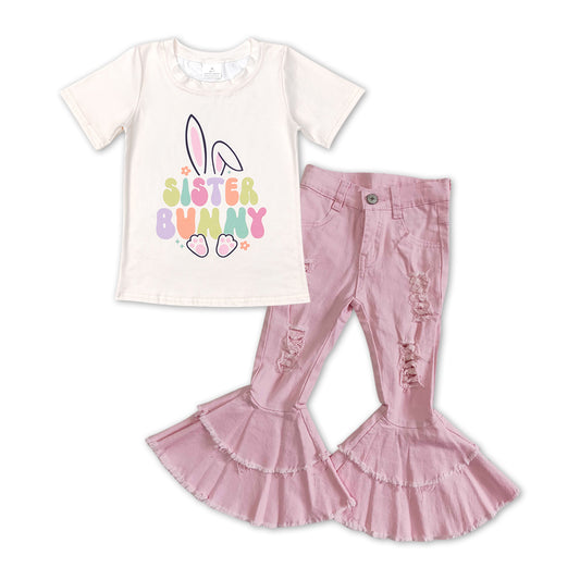 easter t-shirt pink denim pants outfit
