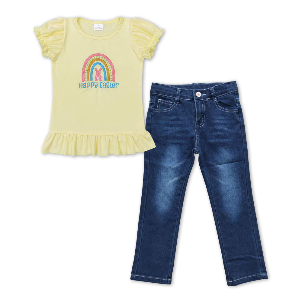 kids girl easter t-shirt denim pants outfit