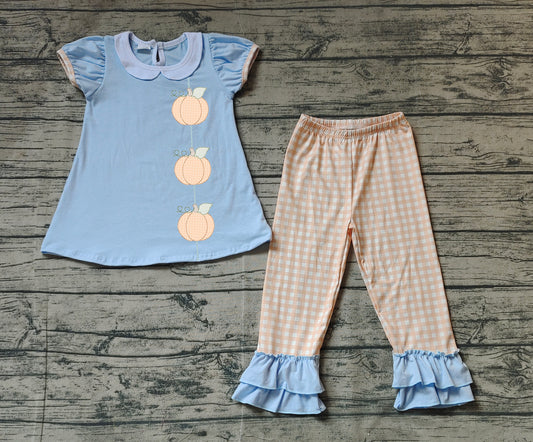 pre order  toddler girl fall clothes pumpkin pants set (will do embroidery)