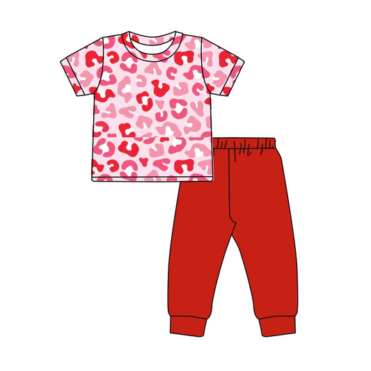 pre order kids leopard tee red pants set