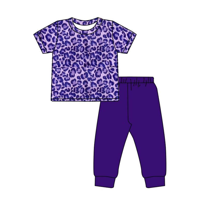 pre order kids leopard tee purple pants set