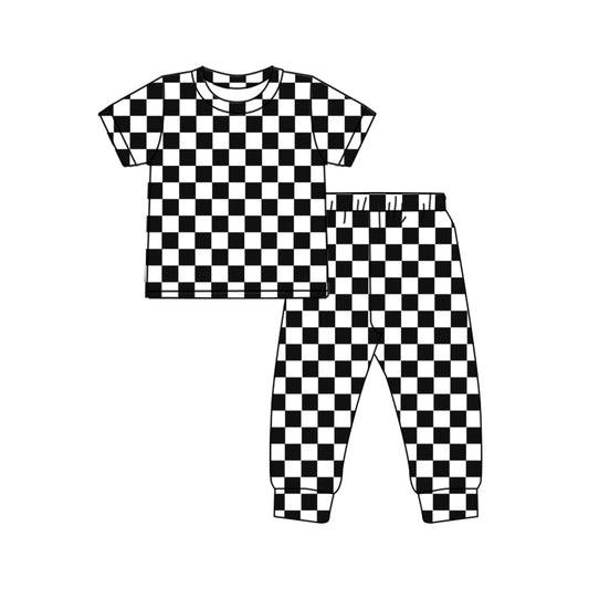 pre order short sleeve black checkered pajama set