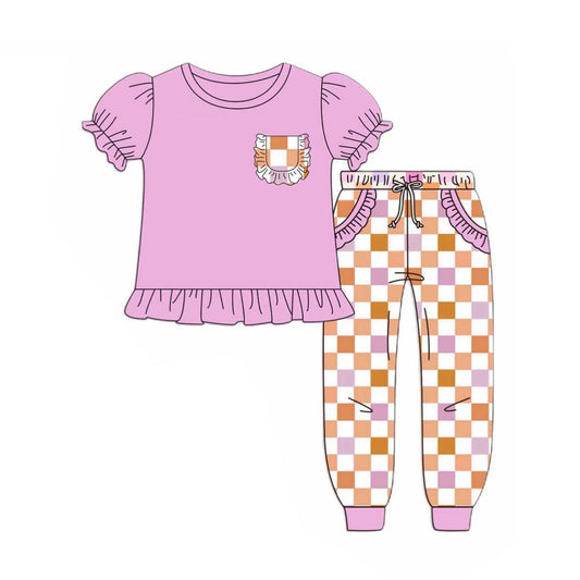 pre order short sleeve checkered jogger set girl