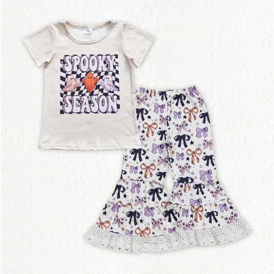 spooky season tee Halloween bows bell bottom outfit