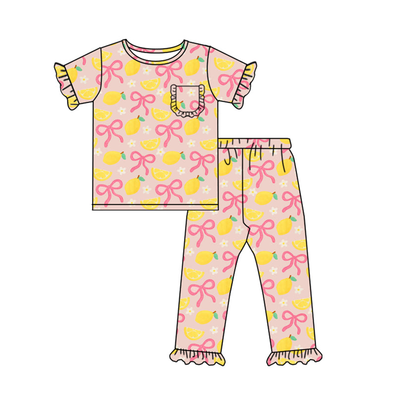 pre order short sleeve pink bow lemon girl pajama