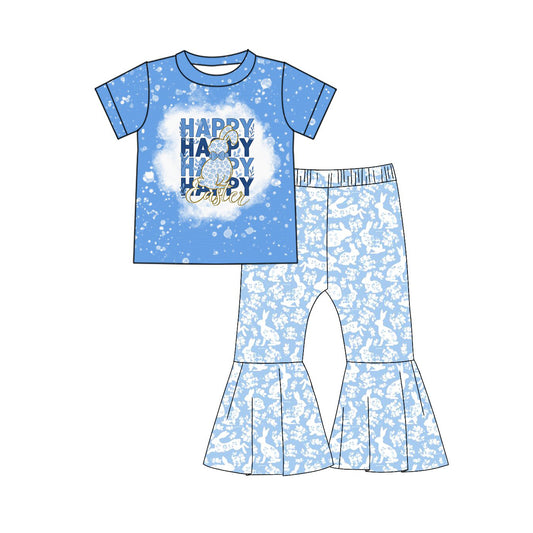 pre order happy easter blue rabbit print bell bottom outfit