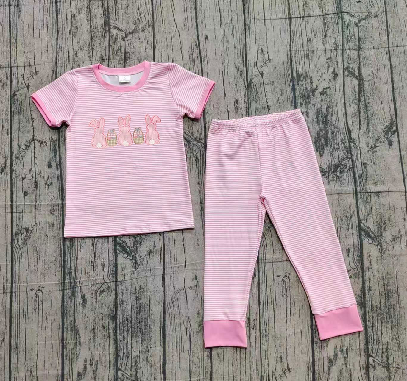 pre order pink bunny two pieces pajama girl (do embroidery)