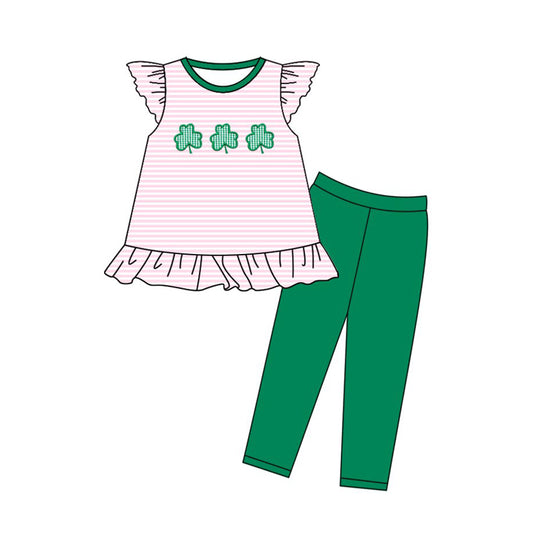 pre order flutter sleeve St Patrick clover legging set