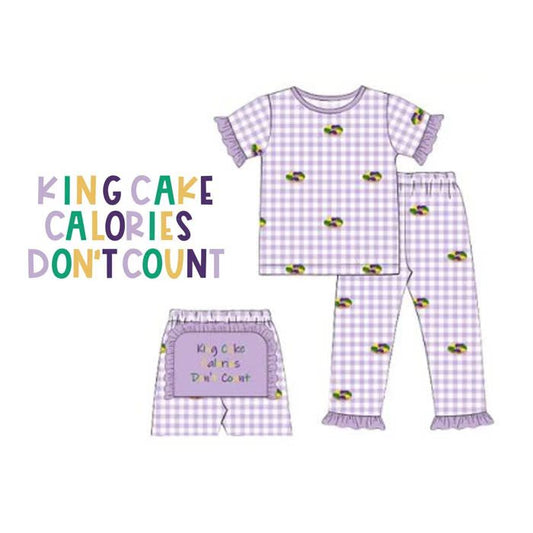 pre order short sleeve purple plaid gras king cake pajama set girl