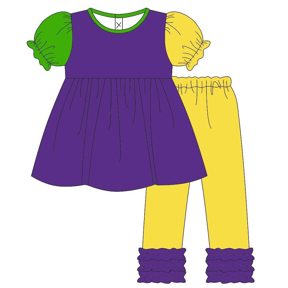 pre order gras green purple gold girl pants set