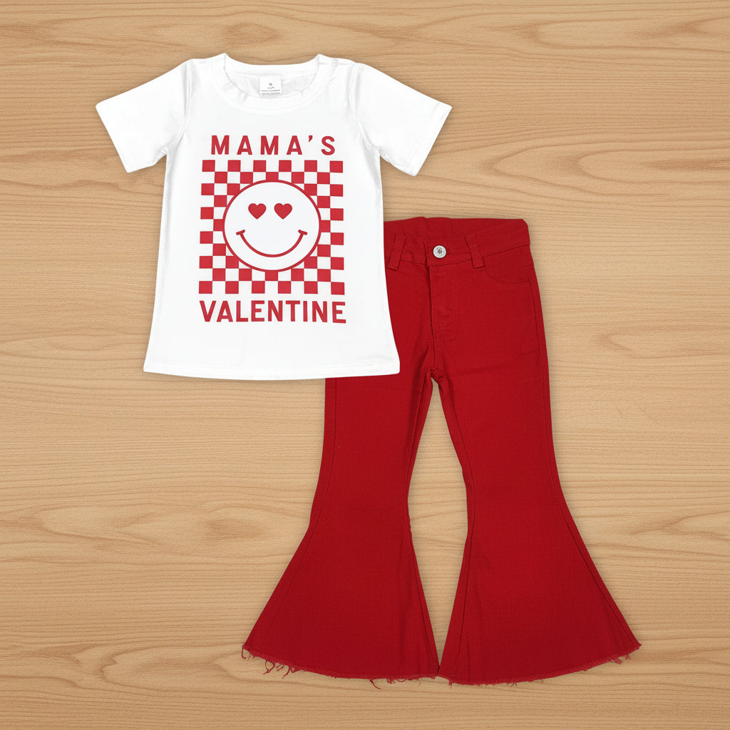 mama's valentine red denim pants set