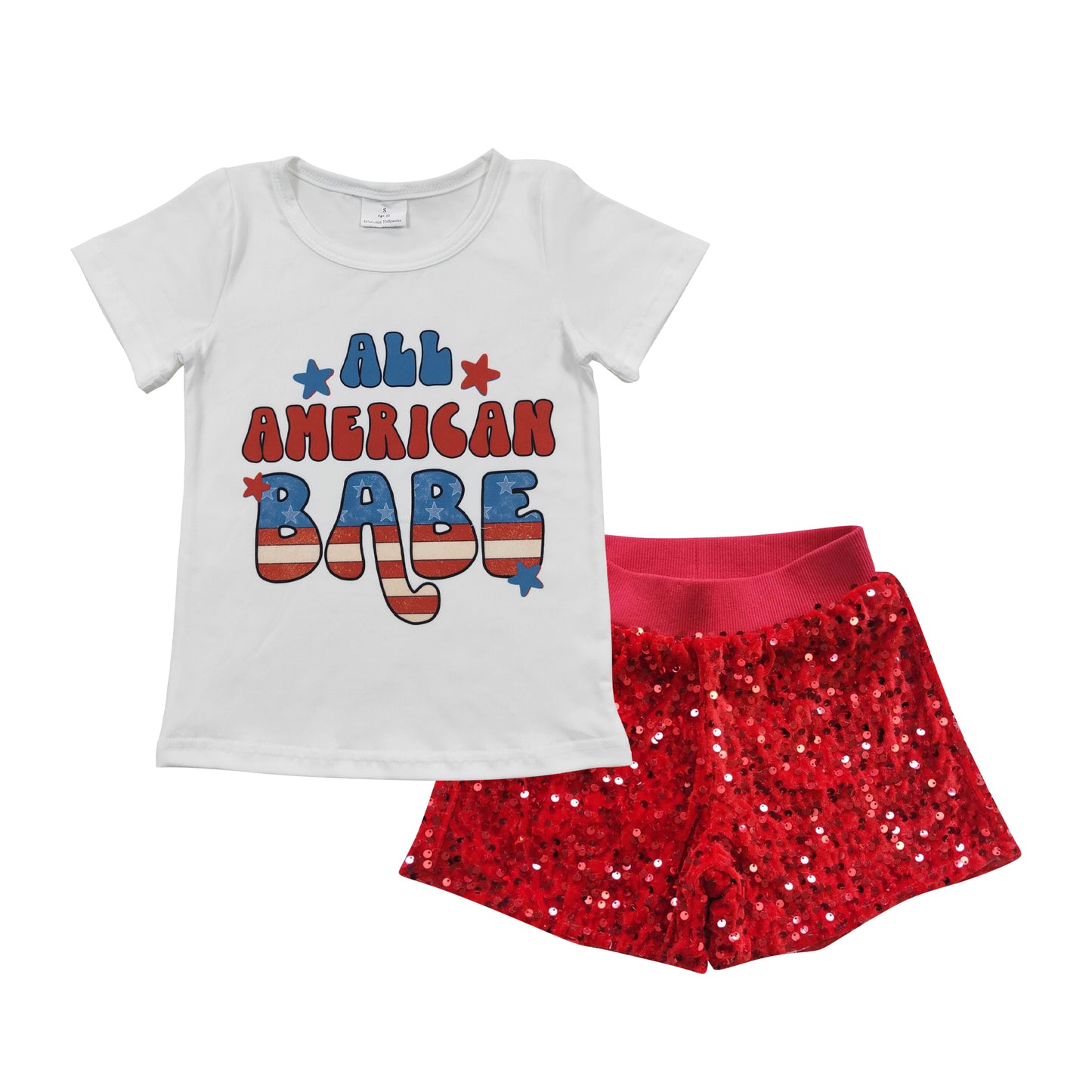 t-shirt +red sequins shorts set for 4th of july