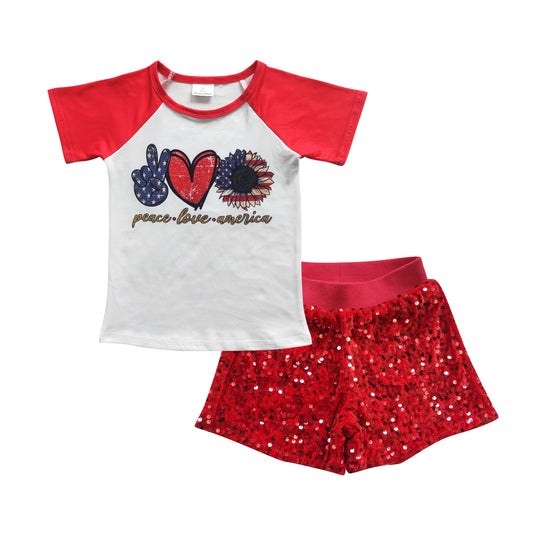 t-shirt +red sequins shorts set for 4th of july