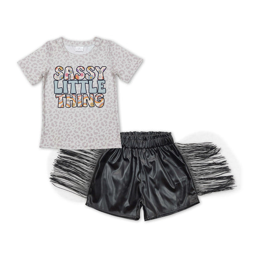 sassy little thing black leather fringe shorts set girl outfits