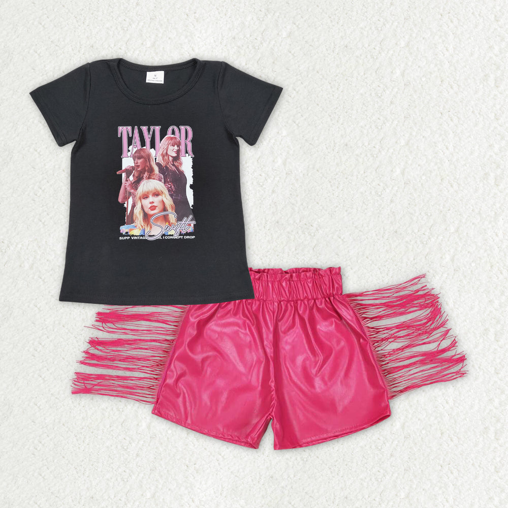 taylor swift shirt leather shorts set girl outfits