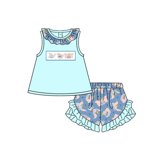 pre order  baby girl summer clothing elephant shorts set blue