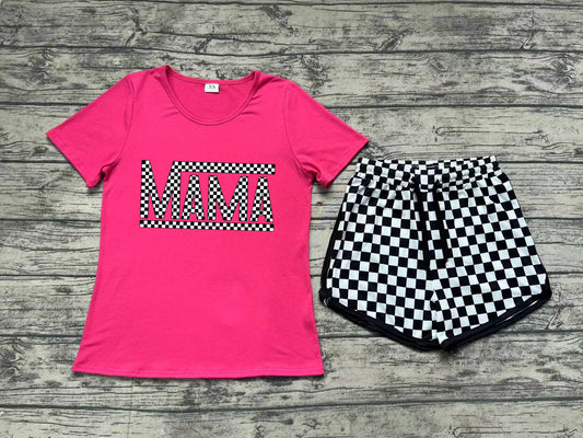 pre order MAMA hot pink shirt checkered shorts set adult clothing (do digital printed)