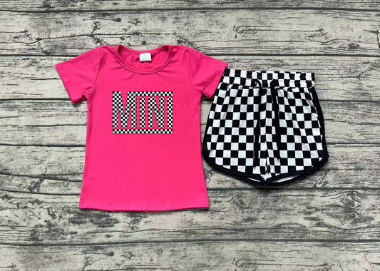 pre order  hot pink mini shirt checkered shorts set (will do digital print)