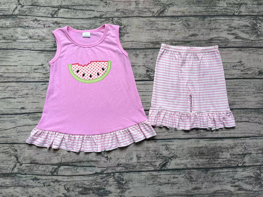pre order pink sleeveless watermelon shorts set（will do embroidery）