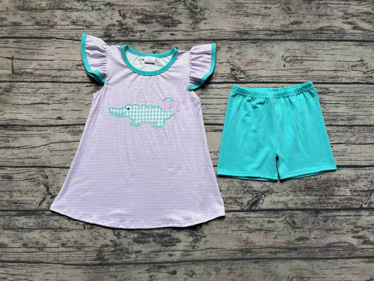 pre order pink sleeveless crocodile shorts set (will do embroidery)