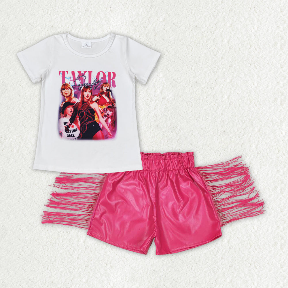 taylor swift shirt leather shorts set girl outfits