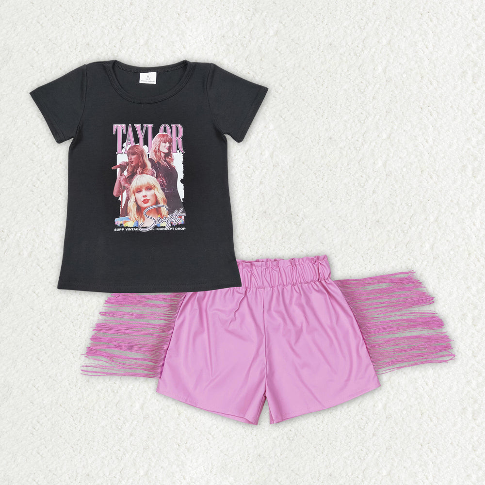 taylor swift shirt leather shorts set girl outfits