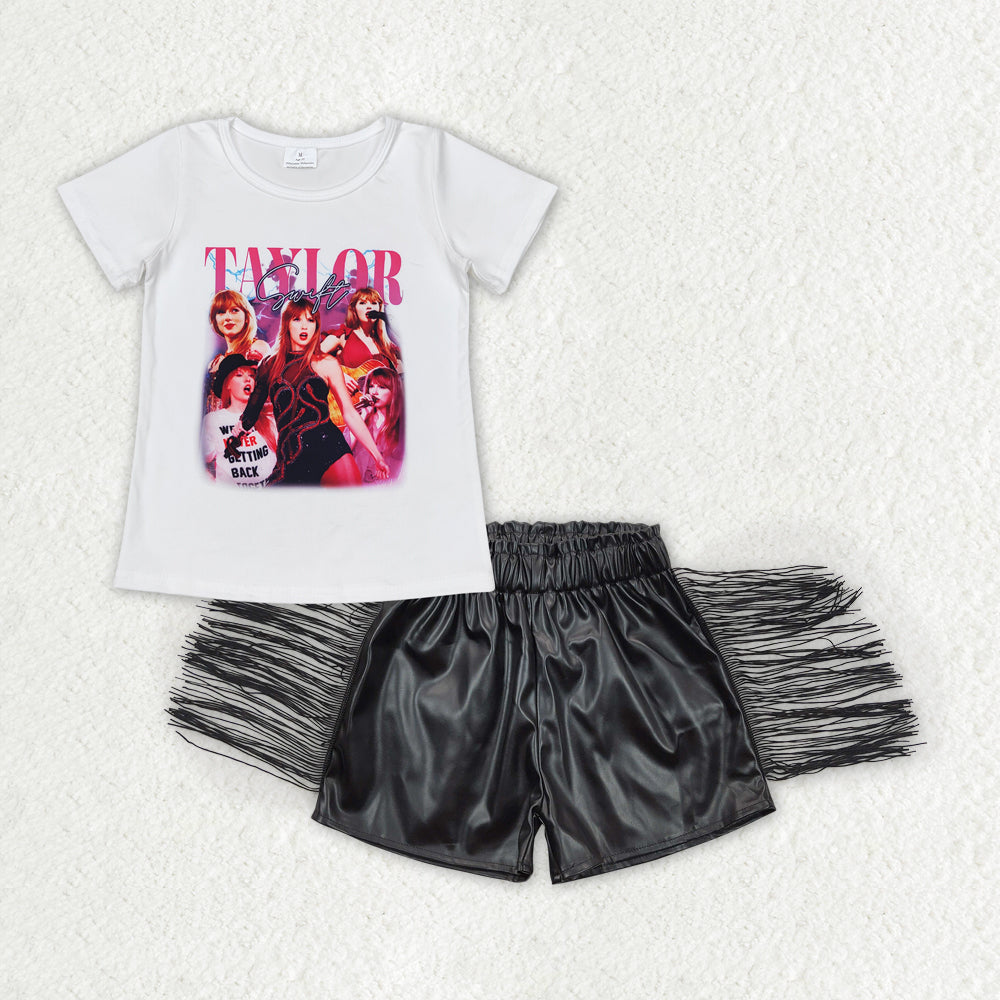 taylor swift shirt leather shorts set girl outfits