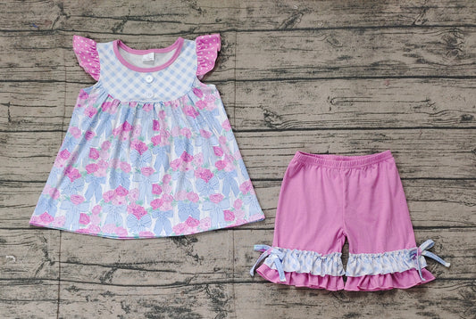 pre order floral and bows ruffle shorts set