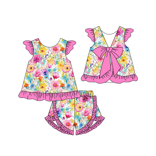 pre order floral back bow shorts set