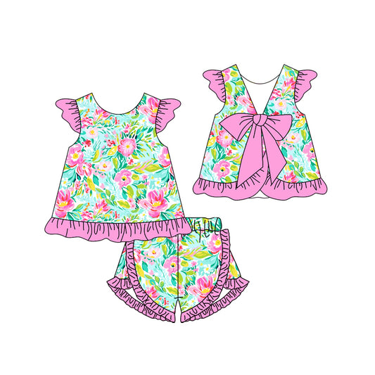 pre order floral back bow shorts set