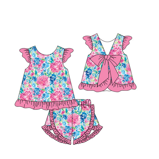 pre order floral back bow shorts set