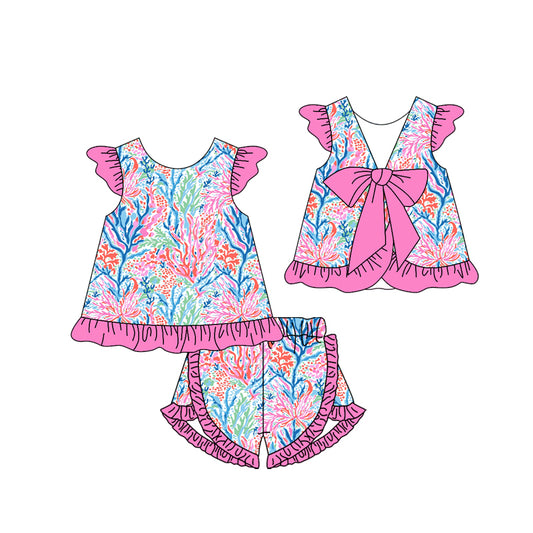 pre order floral back bow shorts set