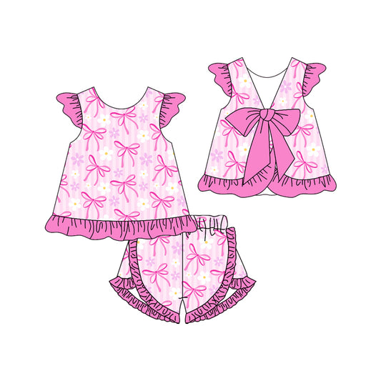 pre order floral pink bows backless shorts set