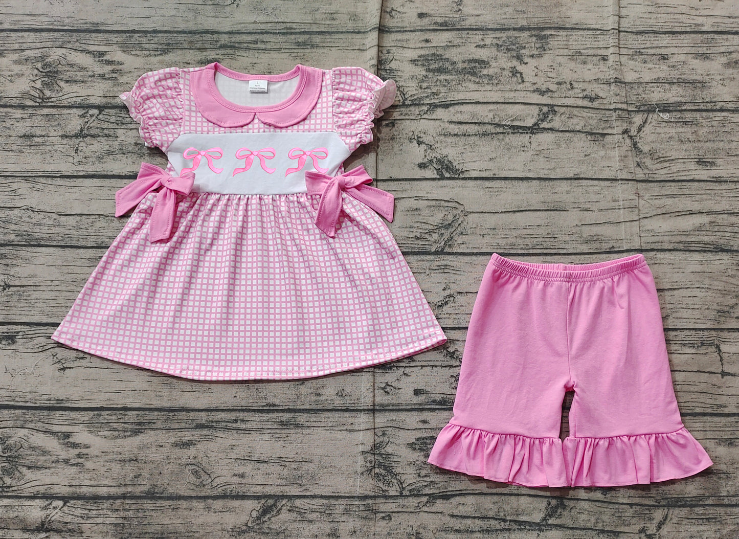 pre order pink bows shorts set (do embroidery)