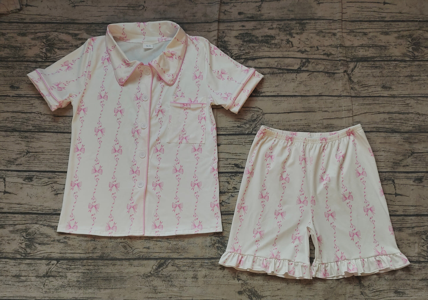 pre order Adult pink bows button down shorts pajama set