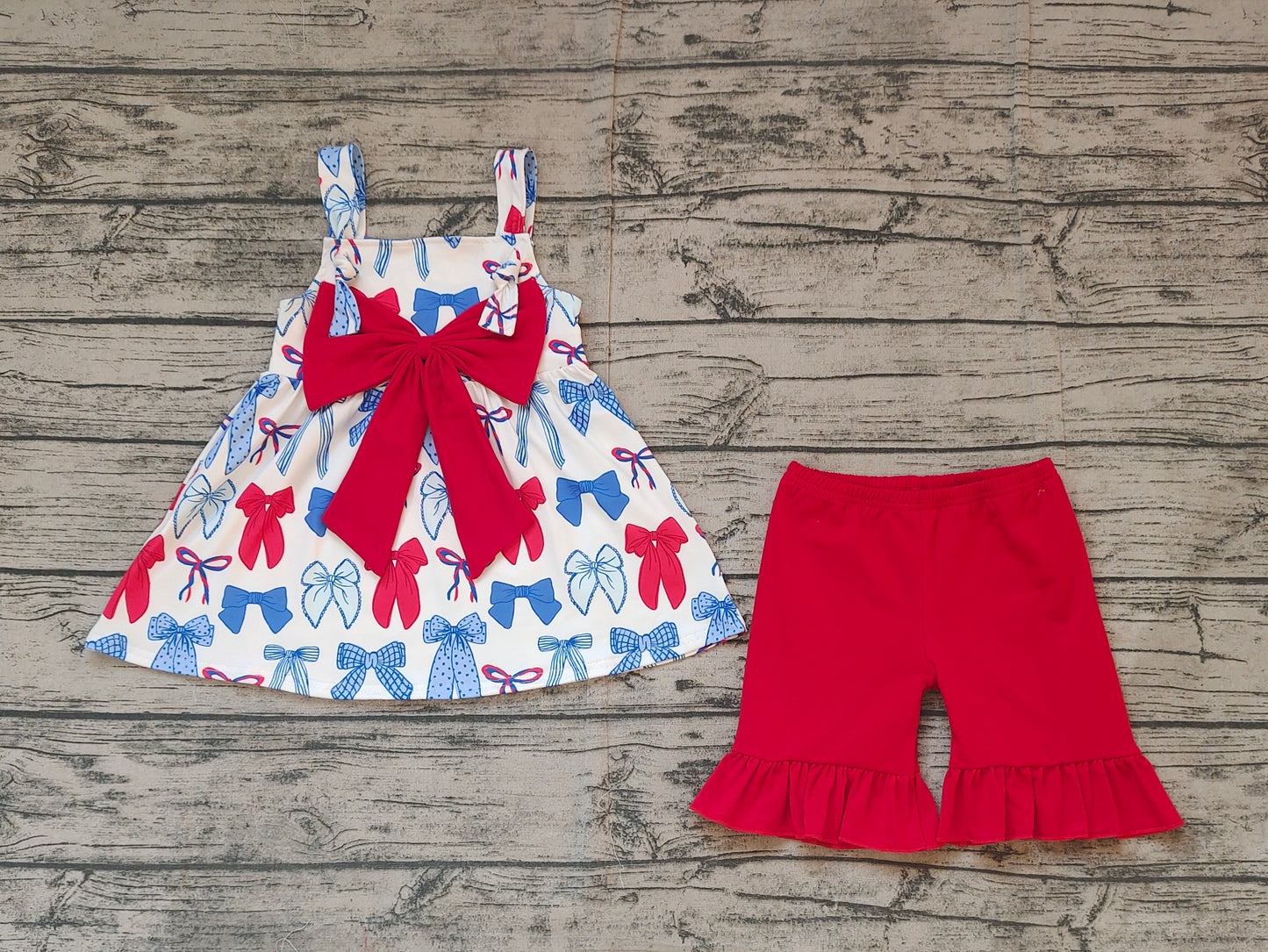 pre order 4th of july bows print girls shorts set