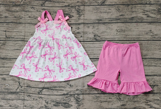 pre order pink bows print summer baby girls shorts set