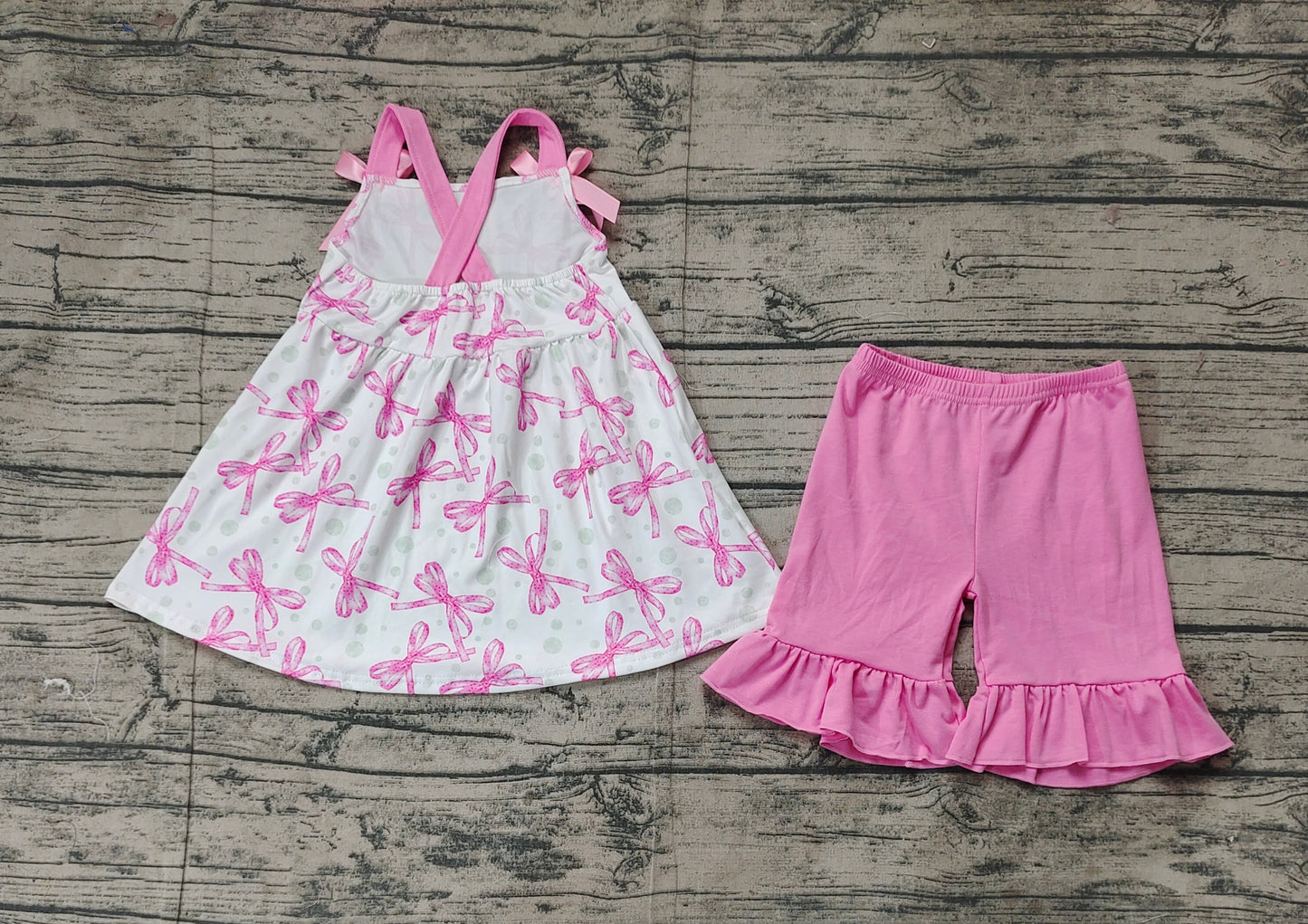 pre order pink bows print summer baby girls shorts set