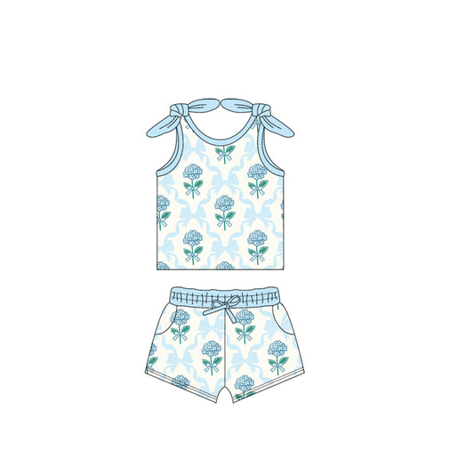 pre order blue floral bows tank shorts set