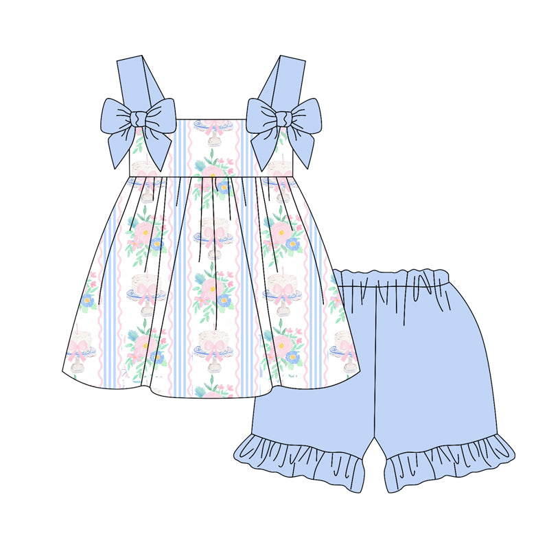 pre order floral cake print strap shorts set