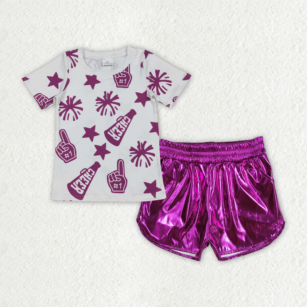 Cheer Tee Leather Shorts Set