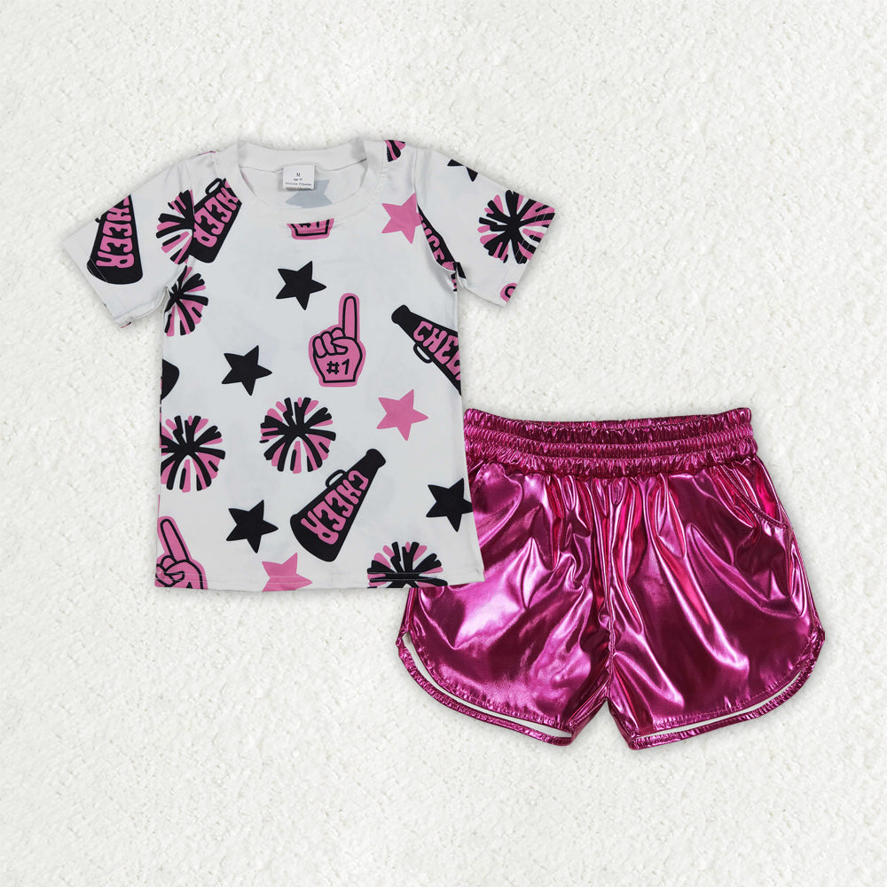 Cheer Tee Leather Shorts Set