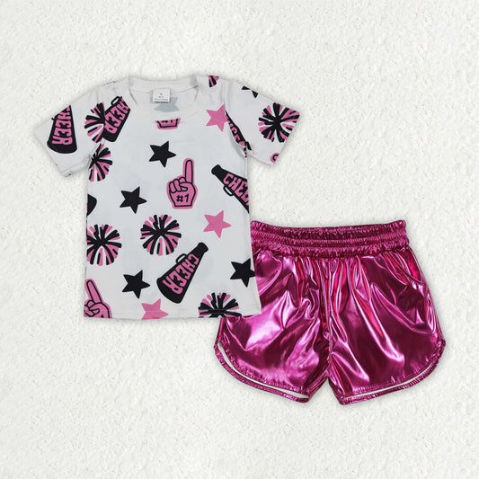 Cheer Tee Leather Shorts Set